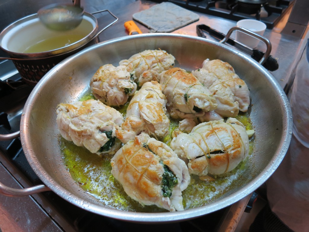 Searing the chicken locks in the flavor and creates some much needed texture